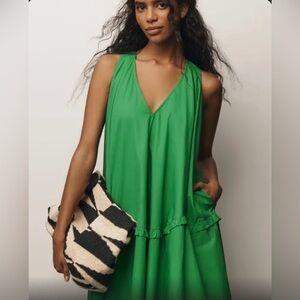 Anthropologie green v neck swing tunic dress